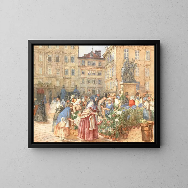 a lively flower market - Franz Alt — framed artwork on a wall