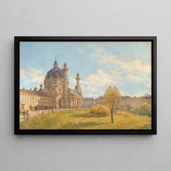 View of Saint-Charles Church with walkers - Franz Alt — framed artwork on a wall