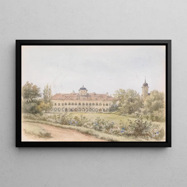 Hof blue painting at Laxenbourg - Franz Alt — framed artwork on a wall