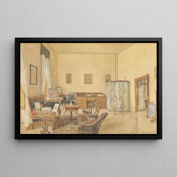 Interior Painting with Birdcage - Franz Alt — framed artwork on a wall