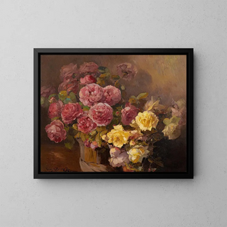 Roses rouges et jaunes - Franz Arthur Bischoff — framed artwork on a wall
