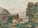 Landscape painting with peasant house and woman at the well - Franz Barbarini — artwork view