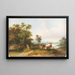 Landscape painting with fighting stags - Franz Barbarini — framed artwork on a wall
