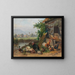 Poultry by the pond with a village in the background - Franz Bernier — framed artwork on a wall