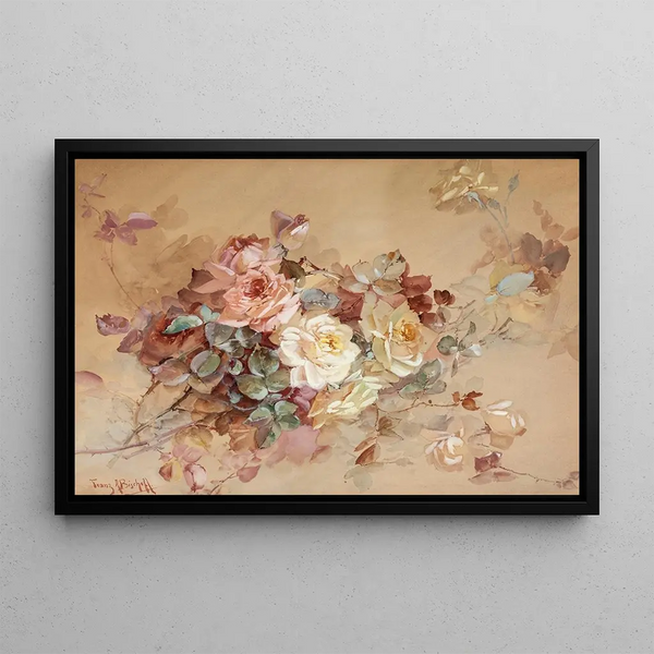 Roses roses et jaunes - Franz Bischoff — framed artwork on a wall