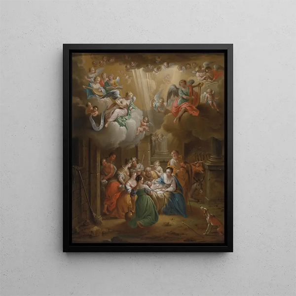 Adoration of the Shepherds - Franz Christoph Janneck — framed artwork on a wall