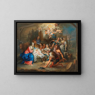 L'Adoration des bergers - Franz Christoph Janneck — framed artwork on a wall