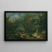 Landscape painting with felled tree and hunters - Franz Christoph Janneck — framed artwork on a wall