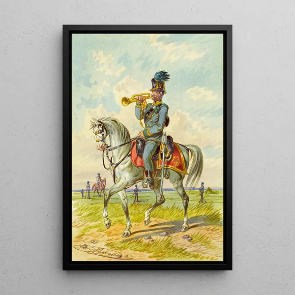 Soldier on horseback 4 - Franz Gerasch — framed artwork on a wall