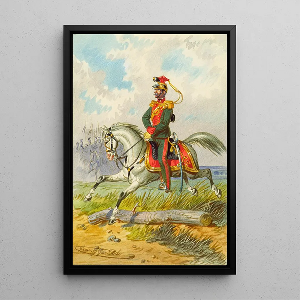 Soldier on horseback 5 - Franz Gerasch — framed artwork on a wall