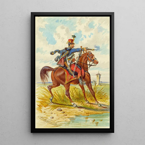 Soldier on horseback 9 - Franz Gerasch — framed artwork on a wall