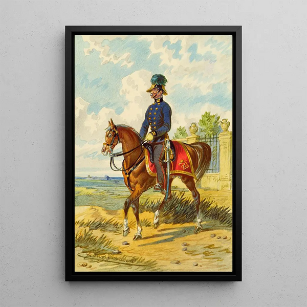 Soldier on horseback - Franz Gerasch — framed artwork on a wall