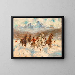 Franz Hienl-Merre's Harnessed Trot Racing in Winter — framed artwork on a wall