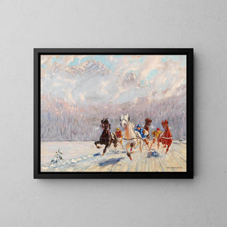 Winter Sled Race - Franz Hienl-Merre — framed artwork on a wall