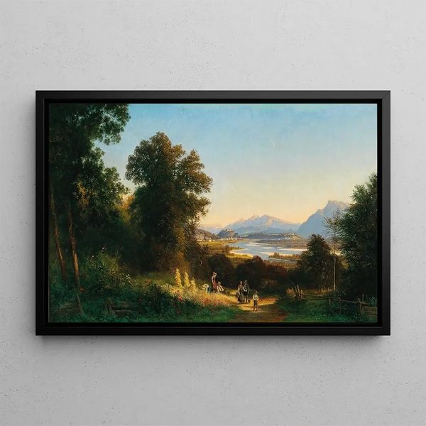View of Salzburg from Bergheim near Plain - Franz Hinterholzer — framed artwork on a wall