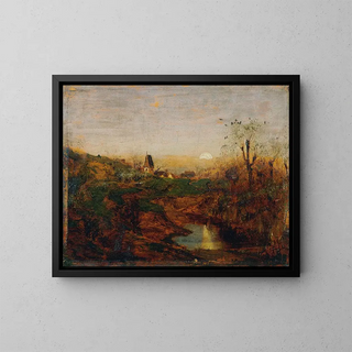 Twilight in a Marshland Landscape - Franz Hoffmann von Fallersleben — framed artwork on a wall