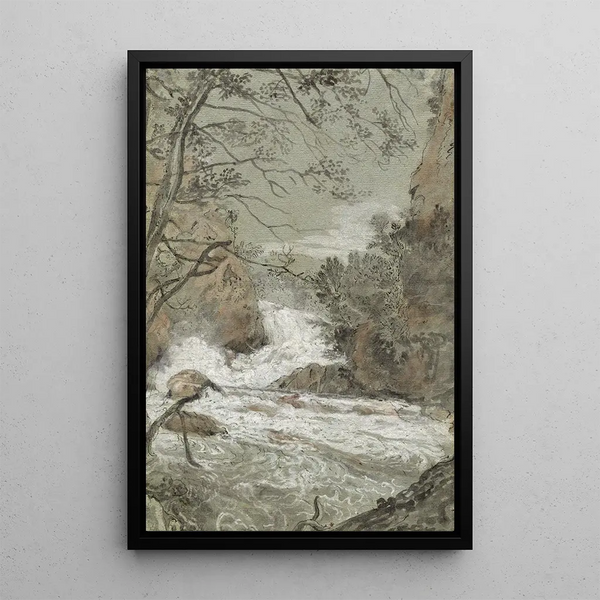 Landscape with a River and a Waterfall (front) - Franz Joachim Beich — framed artwork on a wall