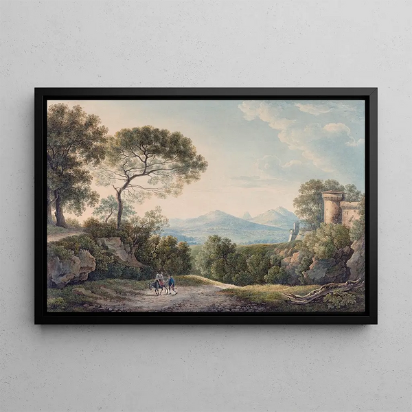 View of Tivoli through the Tiber Valley at Sunset - Franz Kaisermann — framed artwork on a wall