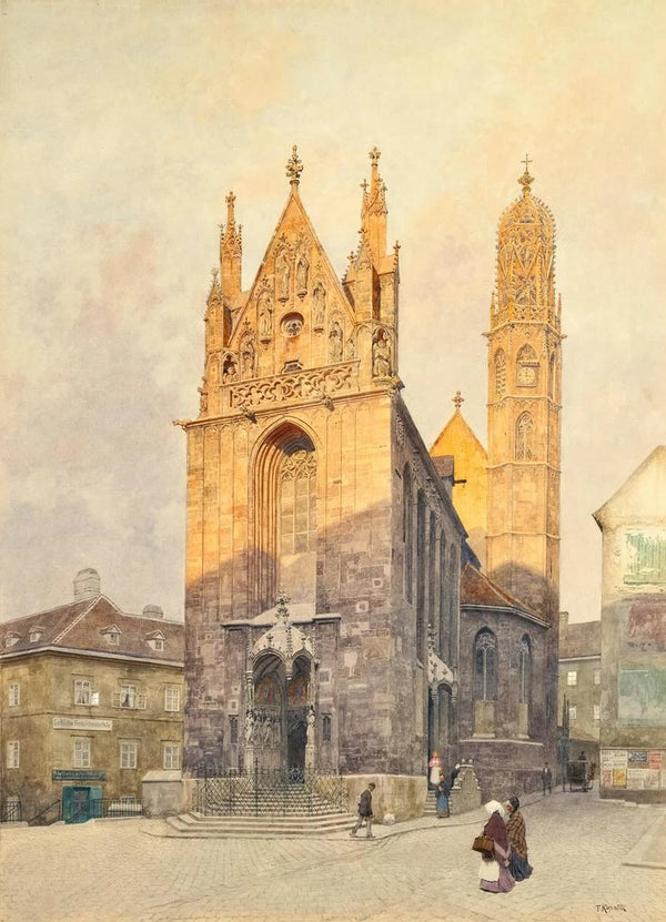 L church Maria am Gestade in Vienna at sunset - Franz Kopallik — framed artwork on a wall