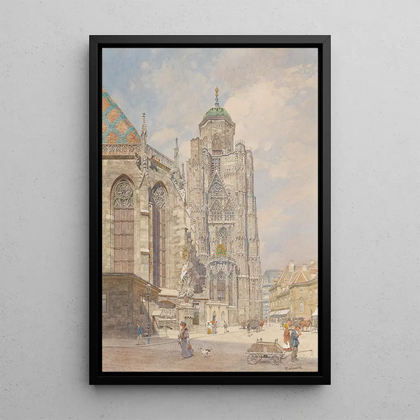 the North Tour of Saint Stephen's Cathedral in Vienna - Franz Kopallik — framed artwork on a wall