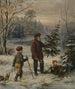 Christmas Eve Painting, a father and his son cutting down a Christmas tree in the winter forest - Franz Krüger — artwork view