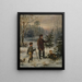 Christmas Eve Painting, a father and his son cutting down a Christmas tree in the winter forest - Franz Krüger — framed artwork on a wall
