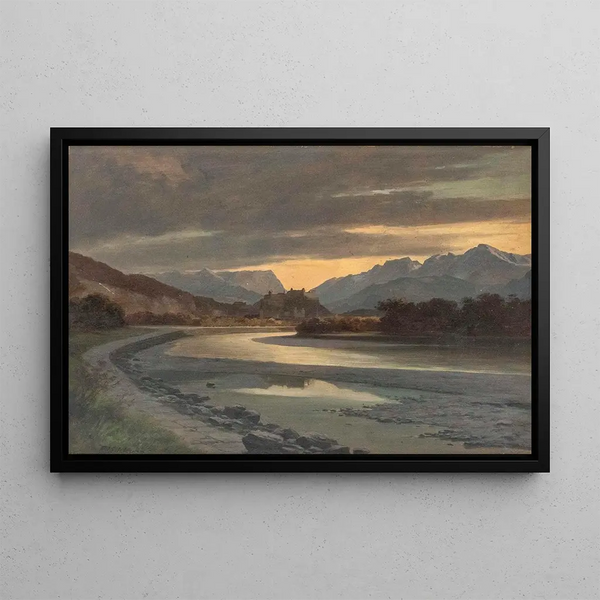 Evening Atmosphere in Salzburg from the Salzach bank near Bergheim - Franz Kulstrunk — framed artwork on a wall