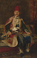 Noble Turkish sitting painting in a tapestry-lined interior - Franz Leo Ruben — artwork view