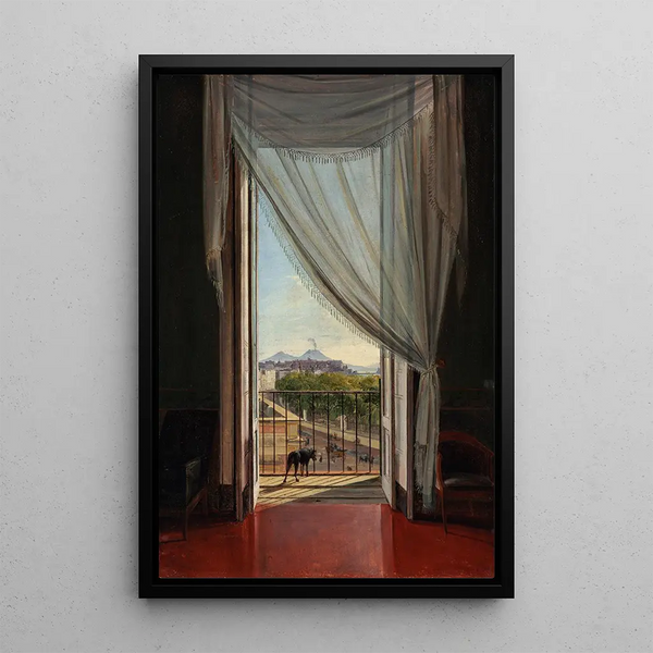 View of Naples through a window - Franz Ludwig Catel — framed artwork on a wall
