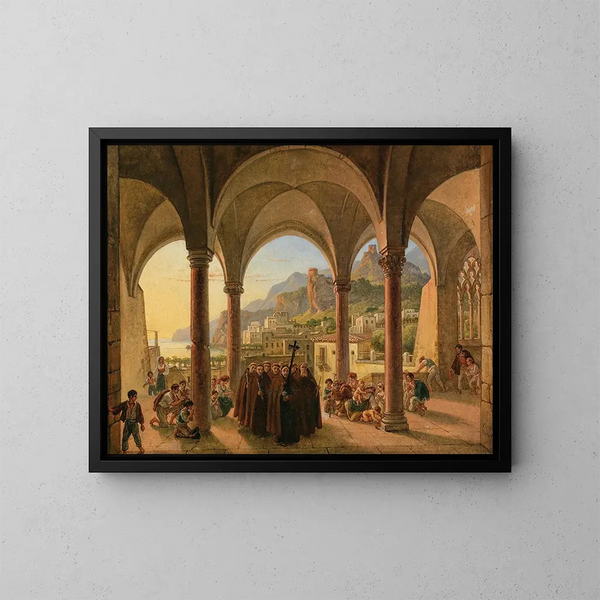 View of Amalfi from the Cathedral Porch - Franz Ludwig Catel — framed artwork on a wall