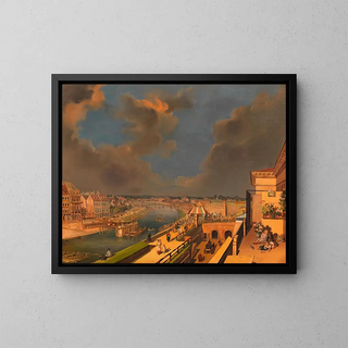 Construction of the Ferdinand Bridge over the Danube Canal - Franz Maleck von Werthenfels — framed artwork on a wall