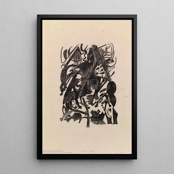 Birth of the Wolves - Franz Marc — framed artwork on a wall