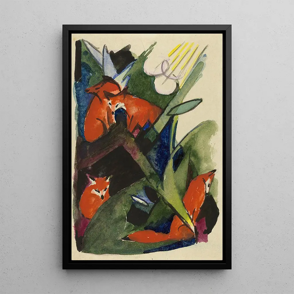 Four Foxes - Franz Marc — framed artwork on a wall