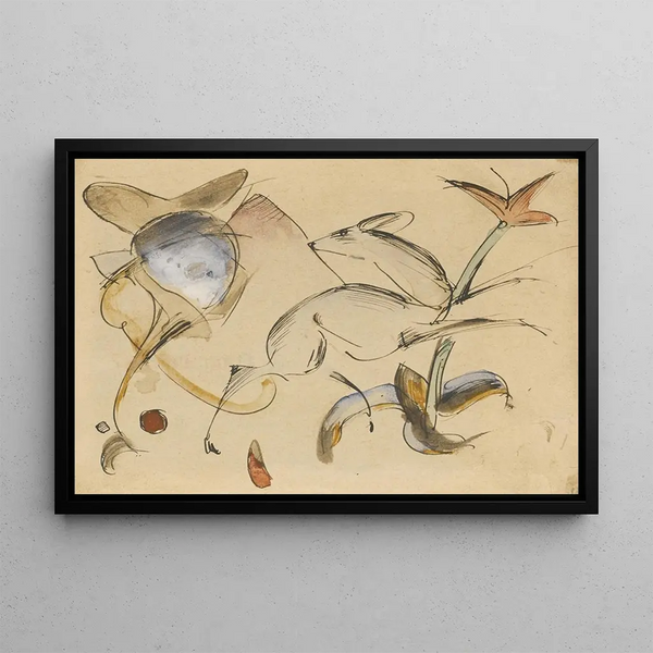 Deer leaping among flowers - Franz Marc — framed artwork on a wall