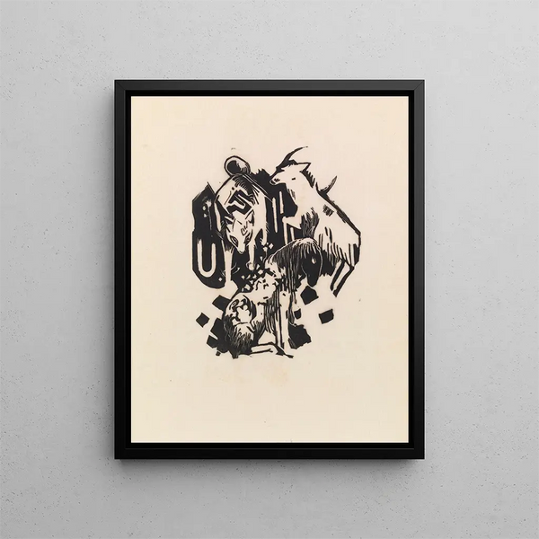 Three Animals - Franz Marc — framed artwork on a wall