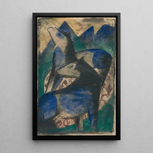Two Blue Horses - Franz Marc — framed artwork on a wall