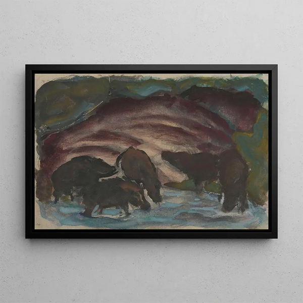 Sangliers dans l'eau - Franz Marc — framed artwork on a wall