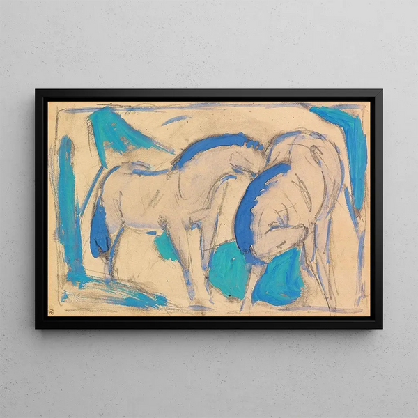 Two Horses Blue-Green - Franz Marc — framed artwork on a wall
