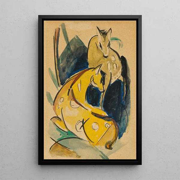 Two Yellow Animals - Franz Marc — framed artwork on a wall