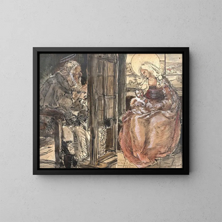 Saint Luc painting the Virgin and Child - Franz Naager — framed artwork on a wall