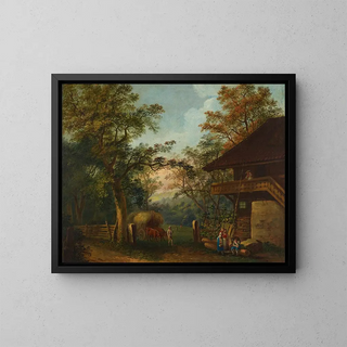 Peasants around the house - Franz Niklaus König — framed artwork on a wall