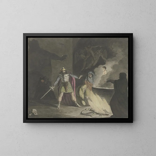 Les trois sorcières invoquent un enfant sanglant devant Macbeth - Franz Pforr — framed artwork on a wall