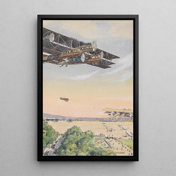 Spectacle aérien de biplans - Franz Poledne — framed artwork on a wall