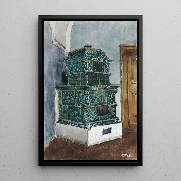 Stove in faience - Franz Poledne — framed artwork on a wall