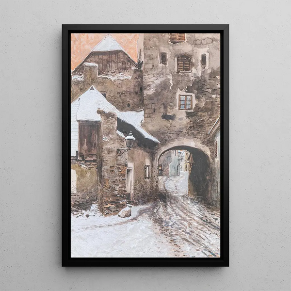 Porte de Krems à Dürnstein en hiver - Franz Poledne — framed artwork on a wall