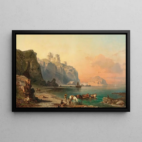 Coastal landscape painting near Marsala, Sicily - Franz Richard Unterberger — framed artwork on a wall