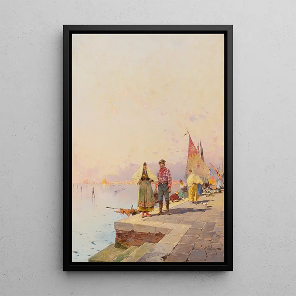 A Sunny Day in Venice - Franz Richard Unterberger — framed artwork on a wall