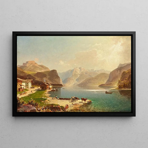 View of Lake Achensee from Scholastika towards Pertisau - Franz Richard Unterberger — framed artwork on a wall