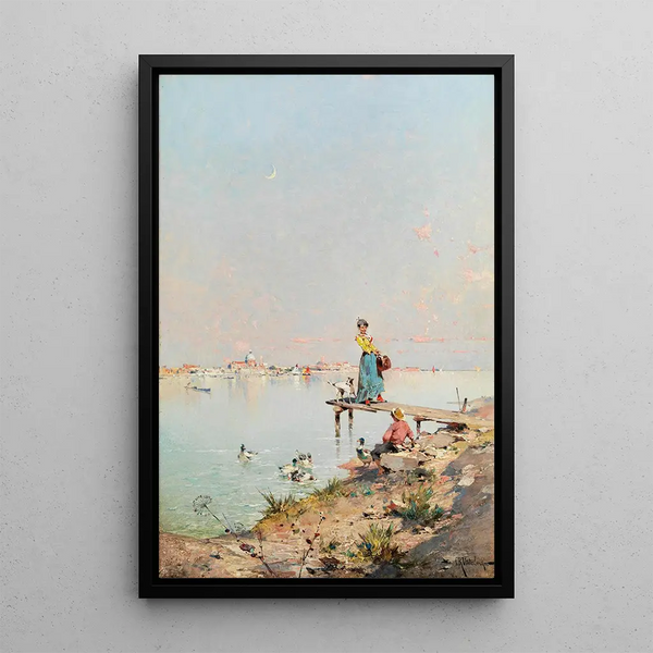 View of Venice on the Lagoon Shore - Franz Richard Unterberger — framed artwork on a wall