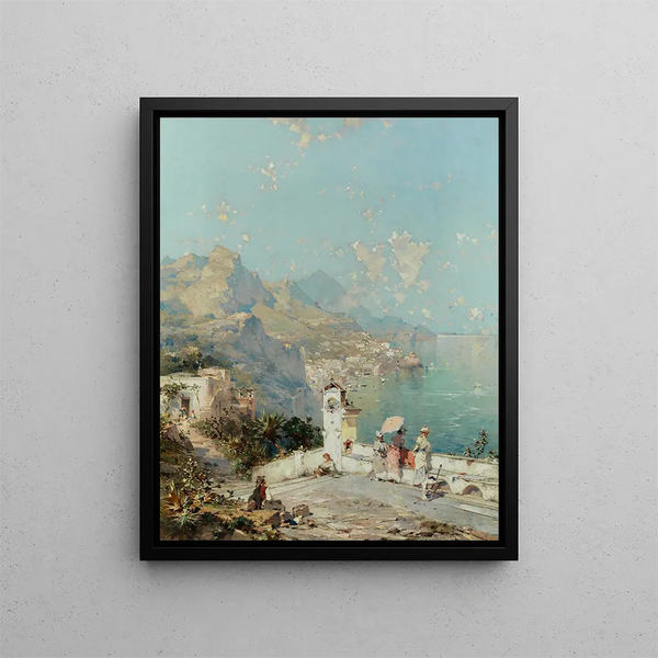 View of the Amalfi Coast in Summer - Franz Richard Unterberger — framed artwork on a wall